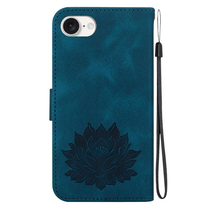 For iPhone SE 2024 Lotus Embossed Leather Phone Case(Dark Blue) - More iPhone Cases by PMC Jewellery | Online Shopping South Africa | PMC Jewellery | Buy Now Pay Later Mobicred