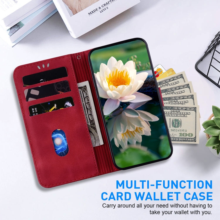 For iPhone 16e Lotus Embossed Leather Phone Case(Red) - iPhone 16e Cases by PMC TechLife | Online Shopping South Africa | PMC TechLife | Buy Now Pay Later Mobicred