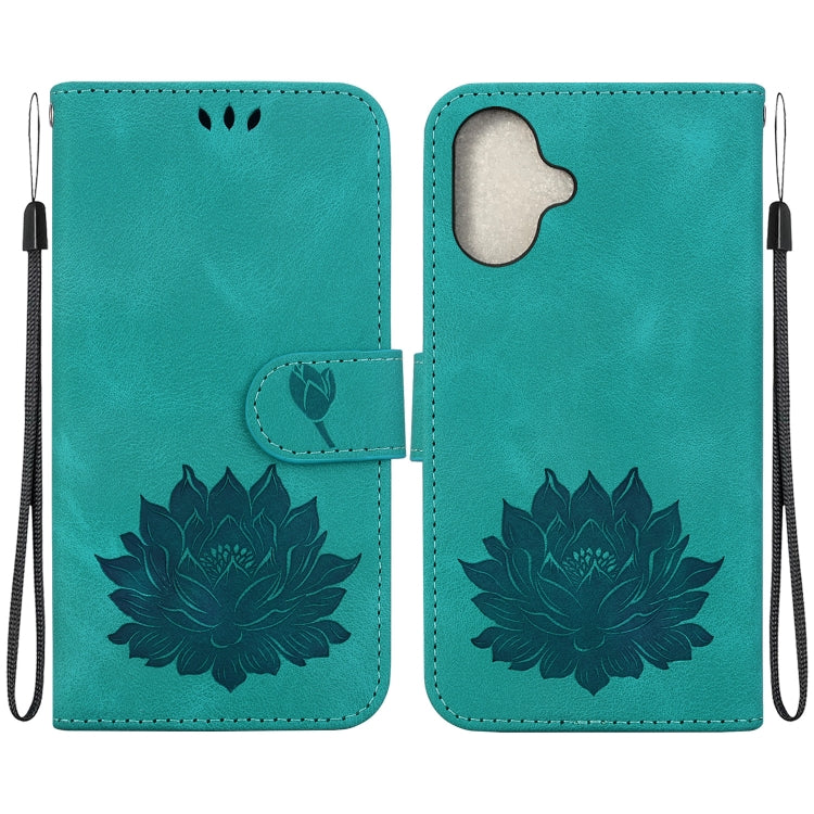 For iPhone 16 Plus Lotus Embossed Leather Phone Case(Green) - iPhone 16 Plus Cases by PMC Jewellery | Online Shopping South Africa | PMC Jewellery | Buy Now Pay Later Mobicred