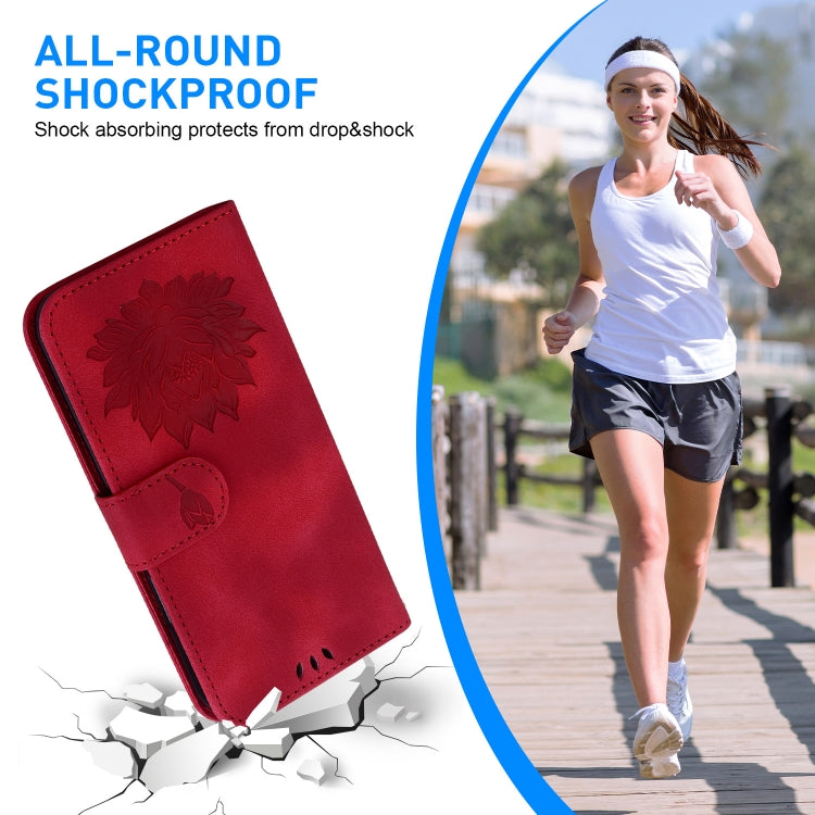 For Google Pixel 9 Pro Lotus Embossed Leather Phone Case(Red) - Google Cases by PMC TechLife | Online Shopping South Africa | PMC TechLife | Buy Now Pay Later Mobicred