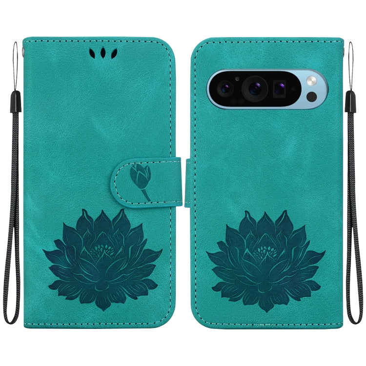For Google Pixel 9 Pro Lotus Embossed Leather Phone Case(Green) - Google Cases by PMC TechLife | Online Shopping South Africa | PMC TechLife | Buy Now Pay Later Mobicred