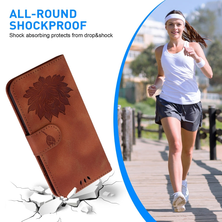 For Google Pixel 9 Lotus Embossed Leather Phone Case(Brown) - Google Cases by PMC TechLife | Online Shopping South Africa | PMC TechLife | Buy Now Pay Later Mobicred