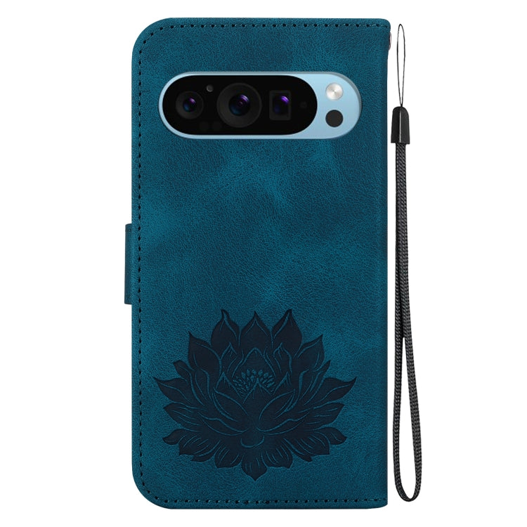 For Google Pixel 9 Lotus Embossed Leather Phone Case(Dark Blue) - Google Cases by PMC TechLife | Online Shopping South Africa | PMC TechLife | Buy Now Pay Later Mobicred
