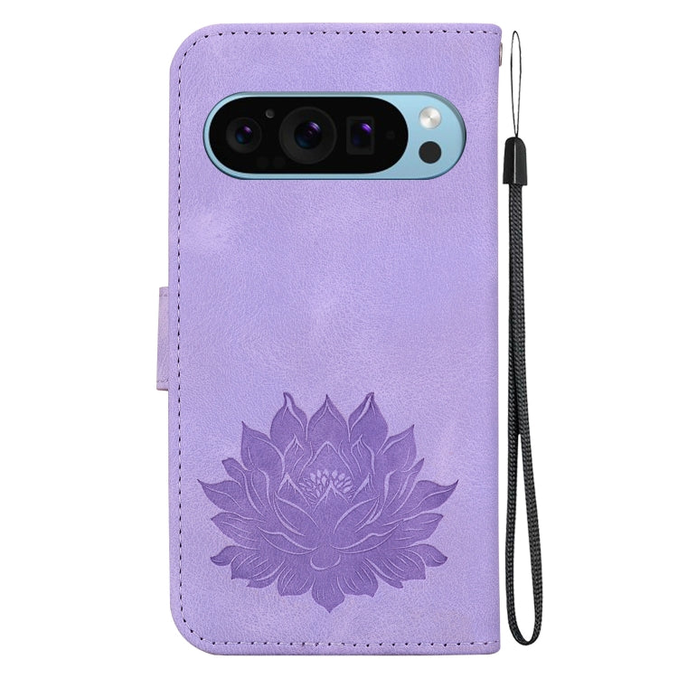 For Google Pixel 9 Lotus Embossed Leather Phone Case(Purple) - Google Cases by PMC TechLife | Online Shopping South Africa | PMC TechLife | Buy Now Pay Later Mobicred