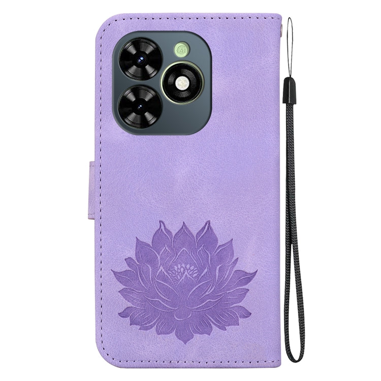 For Tecno Spark G0 2024 / Spark 20 Lotus Embossed Leather Phone Case(Purple) - Tecno Cases by PMC Jewellery | Online Shopping South Africa | PMC Jewellery | Buy Now Pay Later Mobicred