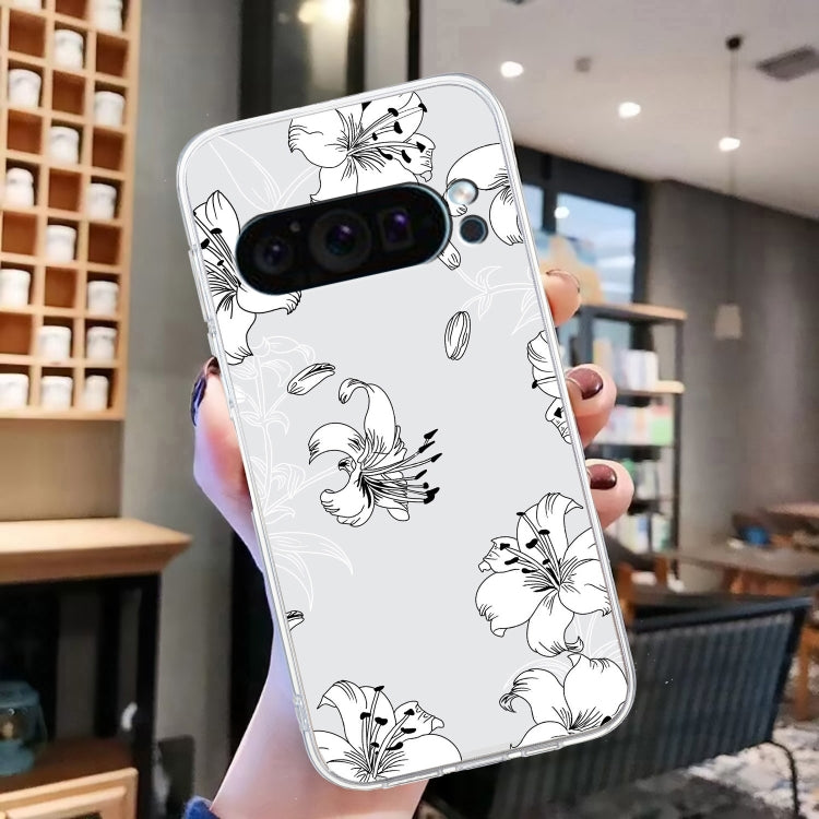 For Google Pixel 9 Colored Drawing Pattern Transparent TPU Phone Case(White Flower) - Google Cases by PMC Jewellery | Online Shopping South Africa | PMC Jewellery | Buy Now Pay Later Mobicred