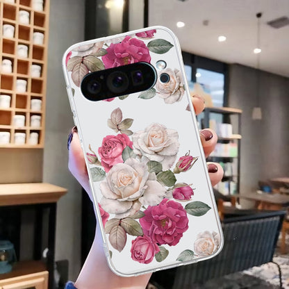 For Google Pixel 9 Pro Colored Drawing Pattern Transparent TPU Phone Case(Peony) - Google Cases by PMC Jewellery | Online Shopping South Africa | PMC Jewellery | Buy Now Pay Later Mobicred