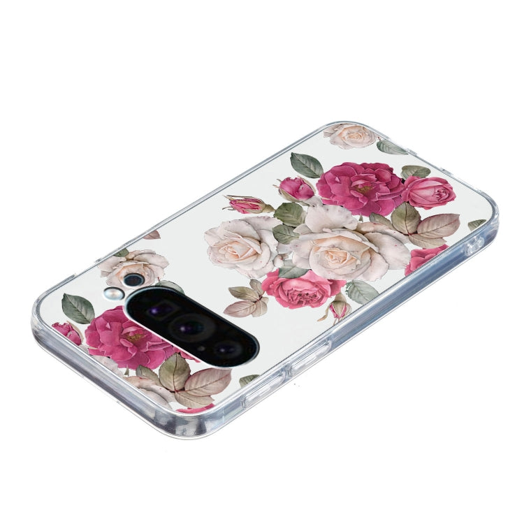 For Google Pixel 9 Pro Colored Drawing Pattern Transparent TPU Phone Case(Peony) - Google Cases by PMC Jewellery | Online Shopping South Africa | PMC Jewellery | Buy Now Pay Later Mobicred