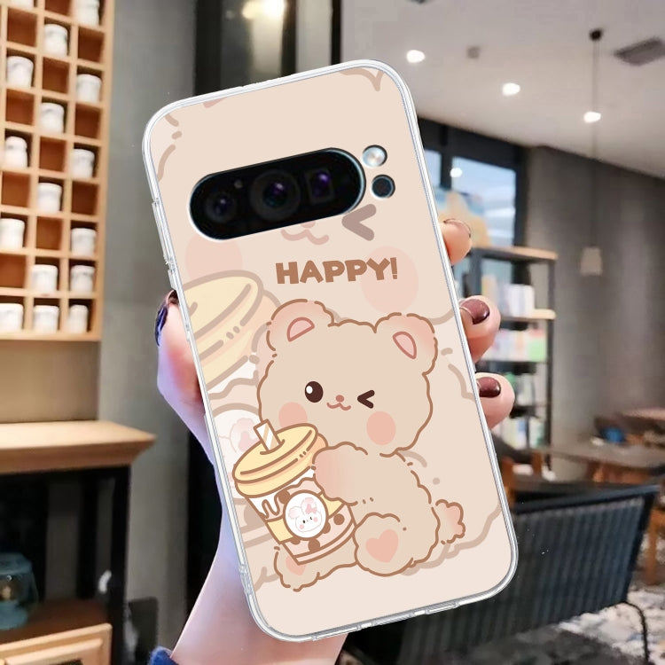 For Google Pixel 9 Pro Colored Drawing Pattern Transparent TPU Phone Case(Bear) - Google Cases by PMC Jewellery | Online Shopping South Africa | PMC Jewellery | Buy Now Pay Later Mobicred