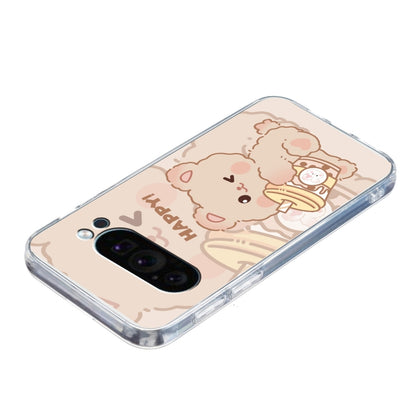 For Google Pixel 9 Pro Colored Drawing Pattern Transparent TPU Phone Case(Bear) - Google Cases by PMC Jewellery | Online Shopping South Africa | PMC Jewellery | Buy Now Pay Later Mobicred