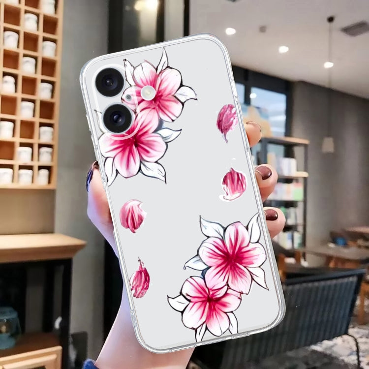 For iPhone 16 Colored Drawing Pattern Transparent TPU Phone Case(Sakura) - iPhone 16 Cases by PMC TechLife | Online Shopping South Africa | PMC TechLife | Buy Now Pay Later Mobicred