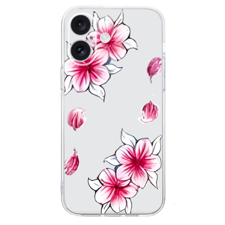 For iPhone 16 Colored Drawing Pattern Transparent TPU Phone Case(Sakura) - iPhone 16 Cases by PMC TechLife | Online Shopping South Africa | PMC TechLife | Buy Now Pay Later Mobicred
