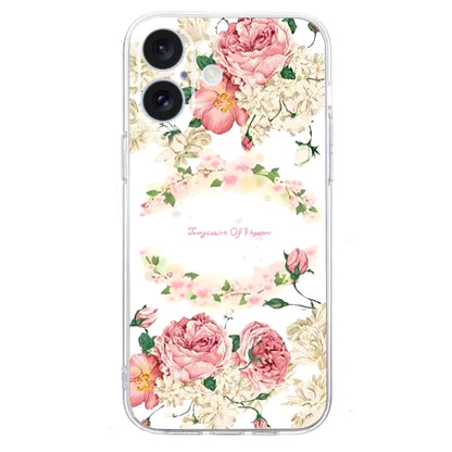 For iPhone 16 Colored Drawing Pattern Transparent TPU Phone Case(Rose) - iPhone 16 Cases by PMC Jewellery | Online Shopping South Africa | PMC Jewellery | Buy Now Pay Later Mobicred