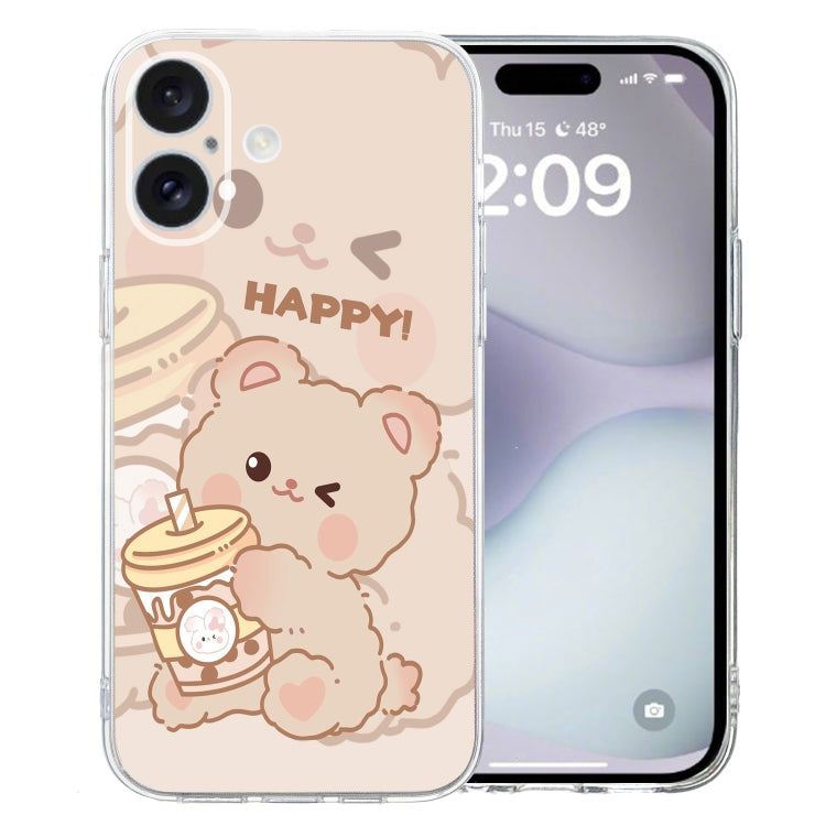 For iPhone 16 Plus Colored Drawing Pattern Transparent TPU Phone Case(Bear) - iPhone 16 Plus Cases by PMC TechLife | Online Shopping South Africa | PMC TechLife | Buy Now Pay Later Mobicred
