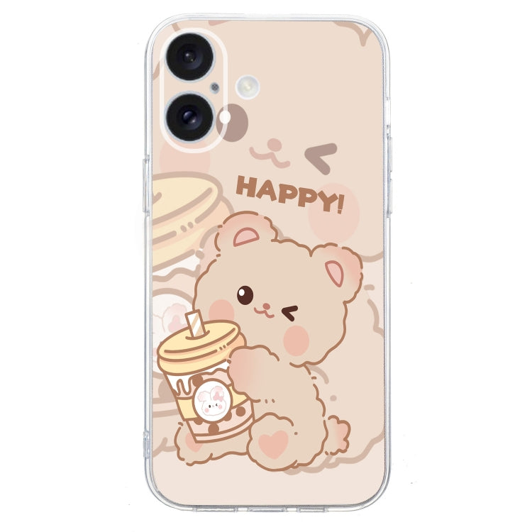 For iPhone 16 Plus Colored Drawing Pattern Transparent TPU Phone Case(Bear) - iPhone 16 Plus Cases by PMC TechLife | Online Shopping South Africa | PMC TechLife | Buy Now Pay Later Mobicred