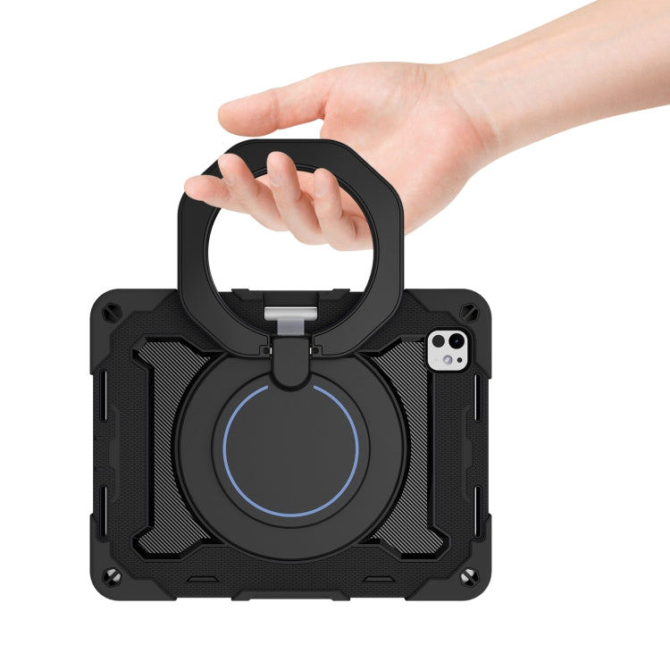 For iPad Pro 11 2024 Armor Portable Rotating Ring Holder Silicone Tablet Case with Pen Slot(Black) - iPad Pro 11 2024 Cases by PMC TechLife | Online Shopping South Africa | PMC TechLife | Buy Now Pay Later Mobicred