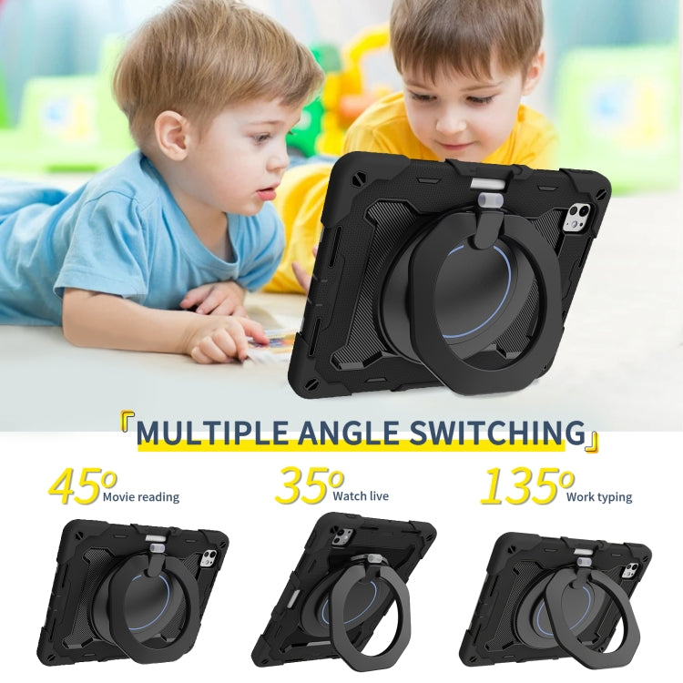 For iPad Pro 11 2024 Armor Portable Rotating Ring Holder Silicone Tablet Case with Pen Slot(Black) - iPad Pro 11 2024 Cases by PMC TechLife | Online Shopping South Africa | PMC TechLife | Buy Now Pay Later Mobicred