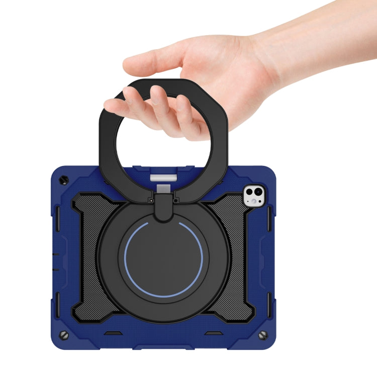 For iPad Pro 13 2024 Armor Portable Rotating Ring Holder Silicone Tablet Case with Pen Slot(Navy Blue) - iPad Pro 13 2024 Cases by PMC Jewellery | Online Shopping South Africa | PMC Jewellery | Buy Now Pay Later Mobicred