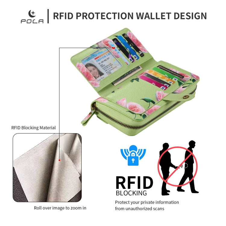 For Samsung Galaxy S24+ 5G POLA Flower Multi-functional Zipper Wallet Leather Phone Case(Green) - free shipping - PMC Jewellery - Order now!