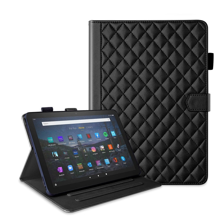 For Amazon Kindle Fire HD10 2023 Rhombus Lattice Leather Tablet Case(Black) - Amazon by PMC TechLife | Online Shopping South Africa | PMC TechLife | Buy Now Pay Later Mobicred