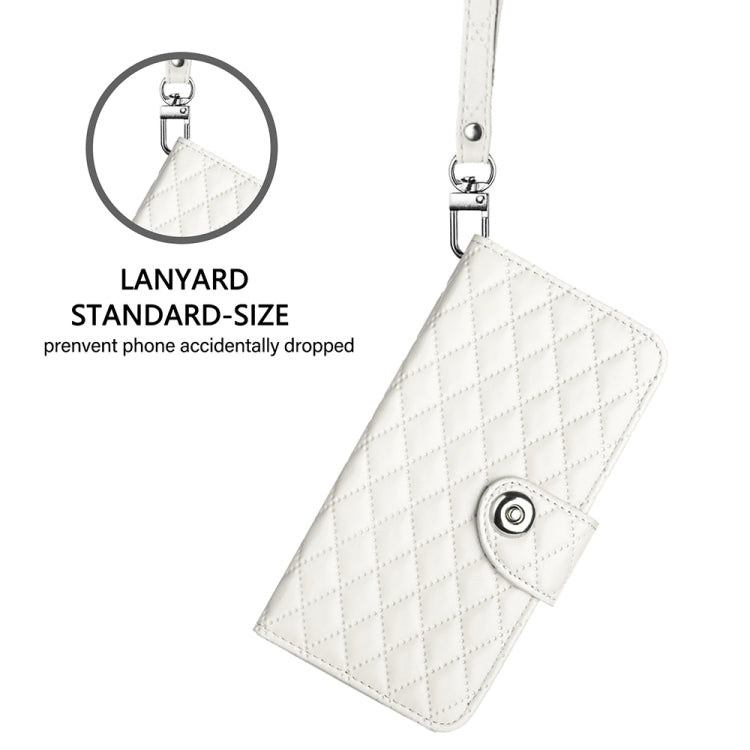 For Blackview Wave 6C Rhombic Texture Flip Leather Phone Case with Lanyard(White) - More Brand by PMC Jewellery | Online Shopping South Africa | PMC Jewellery | Buy Now Pay Later Mobicred