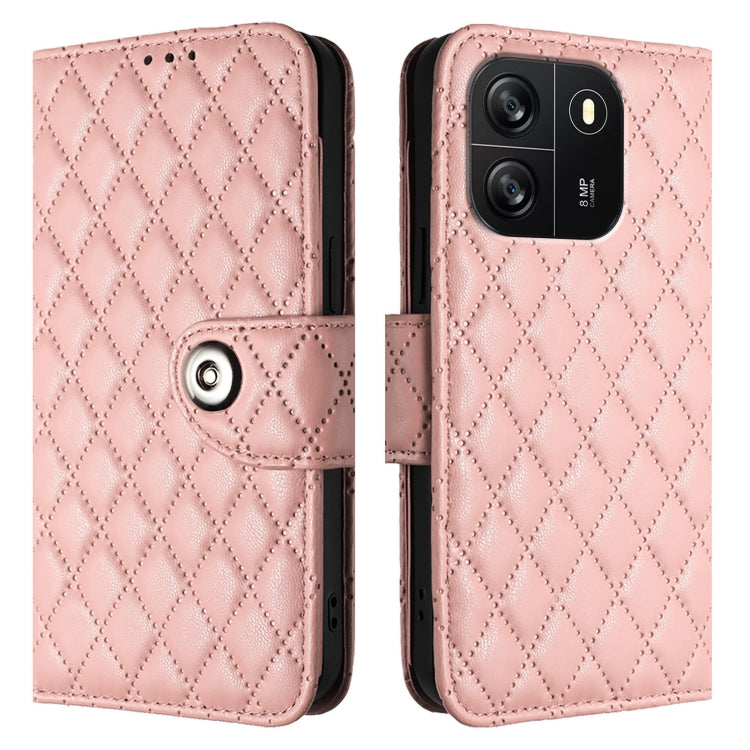 For Blackview Wave 6C Rhombic Texture Flip Leather Phone Case with Lanyard(Coral Pink) - More Brand by PMC Jewellery | Online Shopping South Africa | PMC Jewellery | Buy Now Pay Later Mobicred