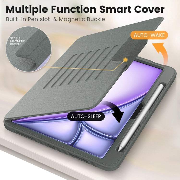 For iPad Air 11 2024 Smart B Magnetic Holder Leather Tablet Case(Grey) - iPad Air 11 2024 Cases by PMC TechLife | Online Shopping South Africa | PMC TechLife | Buy Now Pay Later Mobicred