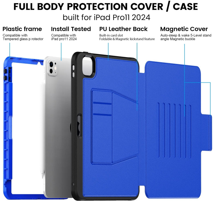 For iPad Pro 11 2024 Smart B Magnetic Holder Leather Tablet Case(Blue) - iPad Pro 11 2024 Cases by PMC TechLife | Online Shopping South Africa | PMC TechLife | Buy Now Pay Later Mobicred