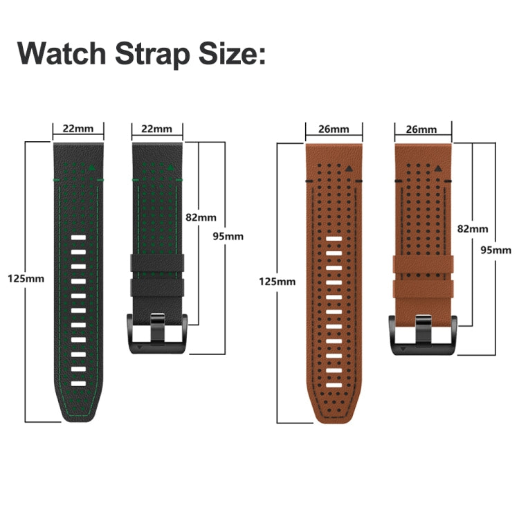 For Garmin Fenix 7X 26mm Dot Hole Silicone Leather Quick Release Watch Band(Black Green) - free shipping - PMc TechLife - Order now!