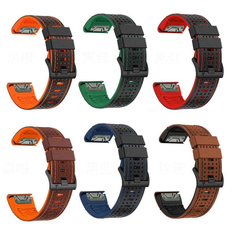 For Garmin Fenix 7X 26mm Dot Hole Silicone Leather Quick Release Watch Band(Black Orange) - Watch Bands by PMc TechLife | Online Shopping South Africa | PMc TechLife | Buy Now Pay Later Mobicred