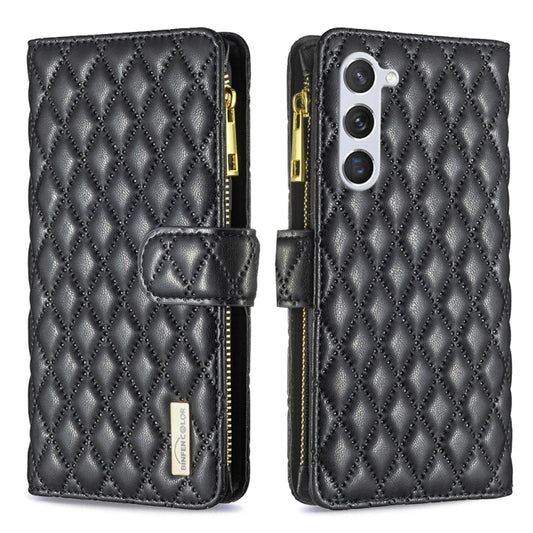 For Samsung Galaxy S25+ 5G Diamond Lattice Zipper Wallet Leather Flip Phone Case(Black) - Galaxy S25+ 5G Cases by PMC Jewellery | Online Shopping South Africa | PMC Jewellery | Buy Now Pay Later Mobicred