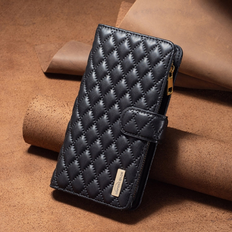For Samsung Galaxy S25+ 5G Diamond Lattice Zipper Wallet Leather Flip Phone Case(Black) - Galaxy S25+ 5G Cases by PMC TechLife | Online Shopping South Africa | PMC TechLife | Buy Now Pay Later Mobicred