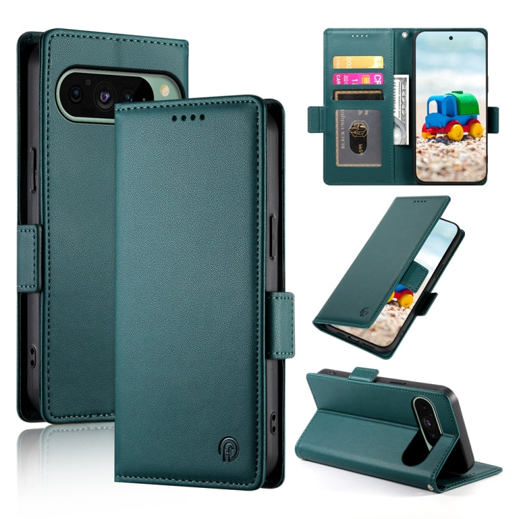 For Google Pixel 9 Side Buckle Magnetic Frosted Leather Phone Case(Dark Green) - Google Cases by PMC TechLife | Online Shopping South Africa | PMC TechLife | Buy Now Pay Later Mobicred