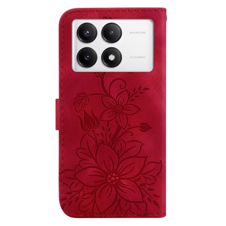 For Xiaomi Redmi K70 / K70 Pro Lily Embossed Leather Phone Case(Red) - K70 Cases by PMC Jewellery | Online Shopping South Africa | PMC Jewellery | Buy Now Pay Later Mobicred