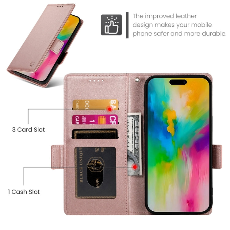 For iPhone 16 Pro Max Side Buckle Magnetic Frosted Leather Phone Case(Rose Gold) - iPhone 16 Pro Max Cases by PMC Jewellery | Online Shopping South Africa | PMC Jewellery | Buy Now Pay Later Mobicred