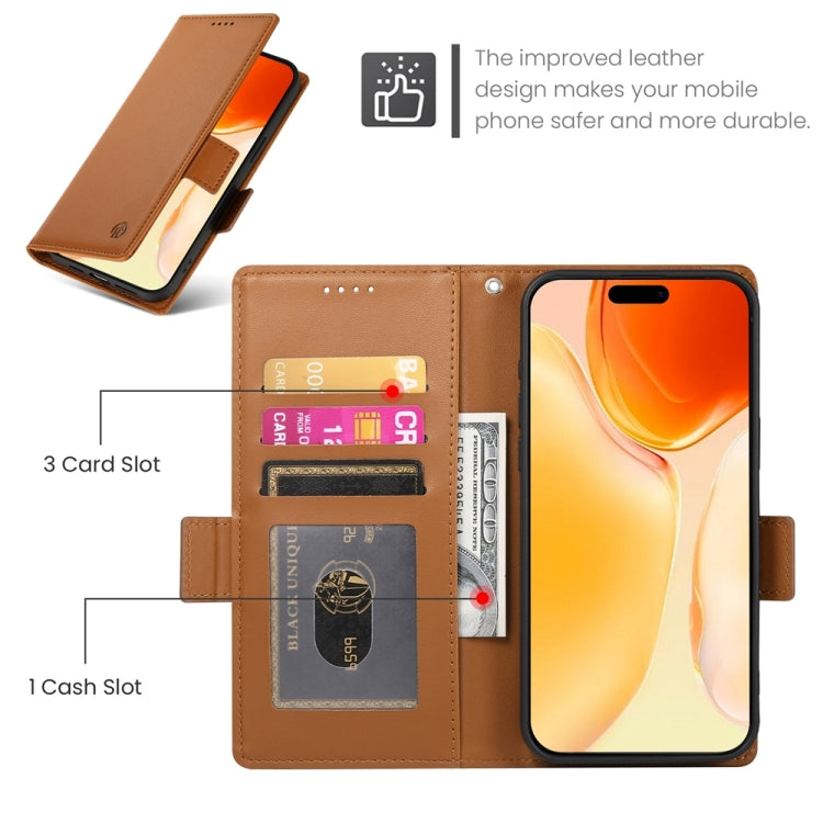 For iPhone 16 Plus Side Buckle Magnetic Frosted Leather Phone Case(Brown) - iPhone 16 Plus Cases by PMC TechLife | Online Shopping South Africa | PMC TechLife | Buy Now Pay Later Mobicred
