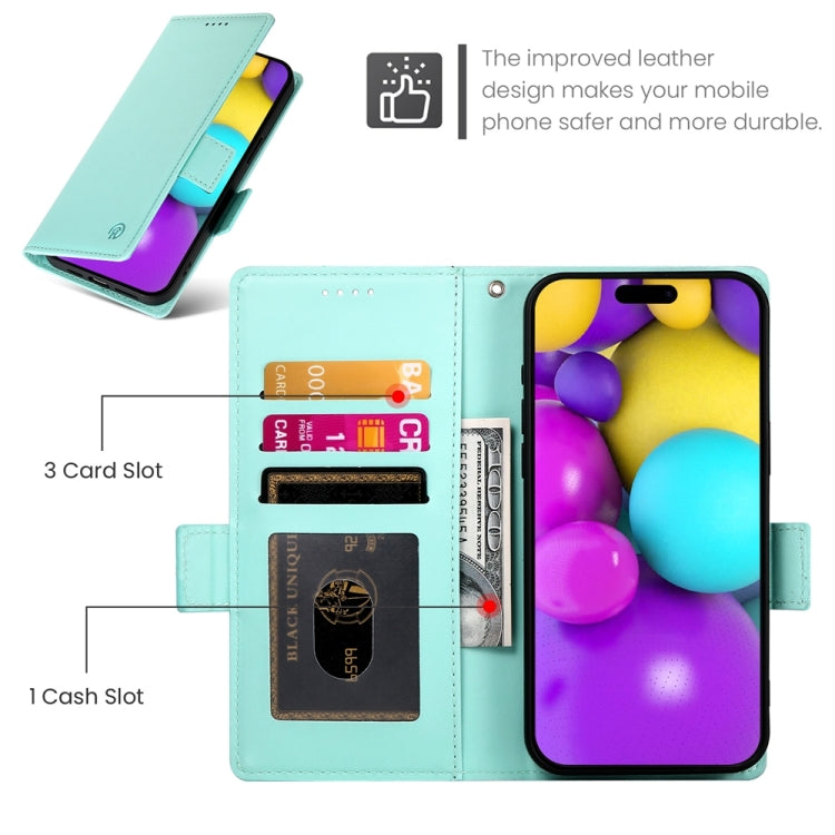For iPhone 16 Side Buckle Magnetic Frosted Leather Phone Case(Mint Green) - iPhone 16 Cases by PMC TechLife | Online Shopping South Africa | PMC TechLife | Buy Now Pay Later Mobicred
