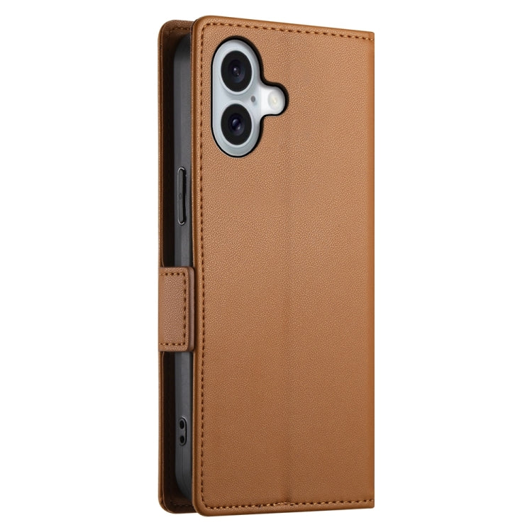 For iPhone 16 Side Buckle Magnetic Frosted Leather Phone Case(Brown) - iPhone 16 Cases by PMC TechLife | Online Shopping South Africa | PMC TechLife | Buy Now Pay Later Mobicred