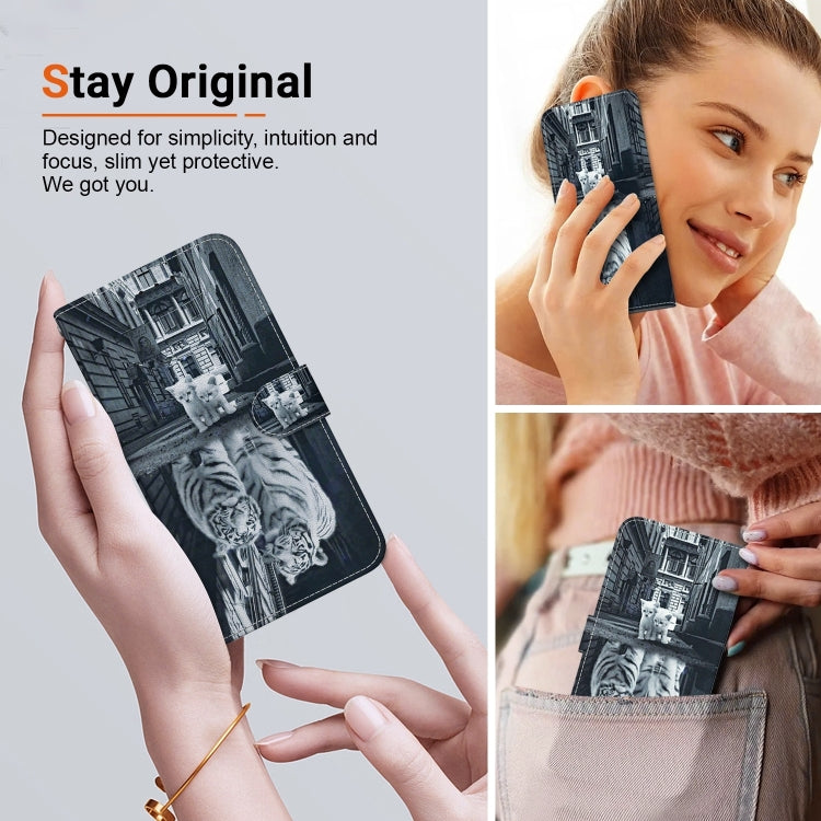 For Xiaomi Redmi K70 Pro / K70 Crystal Texture Colored Drawing Leather Phone Case(Cat Tiger Reflection) - K70 Cases by PMC Jewellery | Online Shopping South Africa | PMC Jewellery | Buy Now Pay Later Mobicred