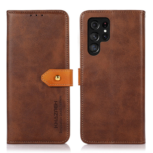 For Samsung Galaxy S25 Ultra 5G KHAZNEH Dual-color Cowhide Texture Flip Leather Phone Case(Brown) - Galaxy S25 Ultra 5G Cases by PMC Jewellery | Online Shopping South Africa | PMC Jewellery | Buy Now Pay Later Mobicred