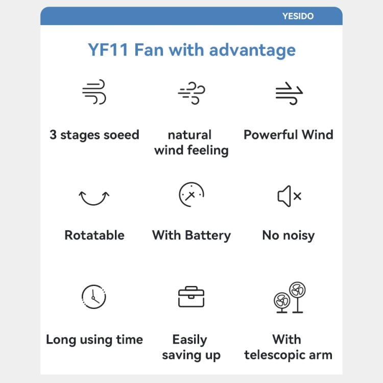 Yesido YF11 Foldable Telescopic Floor Fan(White) - Electric Fans by Yesido | Online Shopping South Africa | PMC Jewellery | Buy Now Pay Later Mobicred