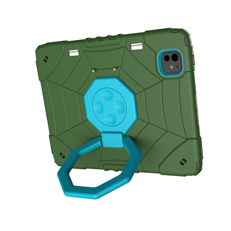 For iPad Pro 11 2024 Spider Turntable Handle Stress Relief Tablet Case(Army Green Blue) - iPad Pro 11 2024 Cases by PMC Jewellery | Online Shopping South Africa | PMC Jewellery | Buy Now Pay Later Mobicred