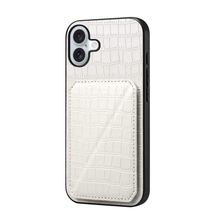 For iPhone 16 Imitation Crocodile Leather Back Phone Case with Holder(White) - iPhone 16 Cases by PMC Jewellery | Online Shopping South Africa | PMC Jewellery | Buy Now Pay Later Mobicred