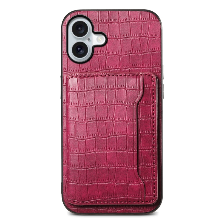 For iPhone 16 Crocodile Texture Card Bag Design Full Coverage Phone Case(Red) - iPhone 16 Cases by PMC Jewellery | Online Shopping South Africa | PMC Jewellery | Buy Now Pay Later Mobicred