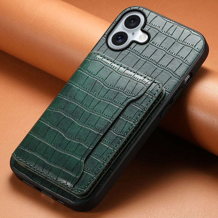 For iPhone 16 Plus Crocodile Texture Card Bag Design Full Coverage Phone Case(Green) - free shipping - PMC TechLife - Order now!