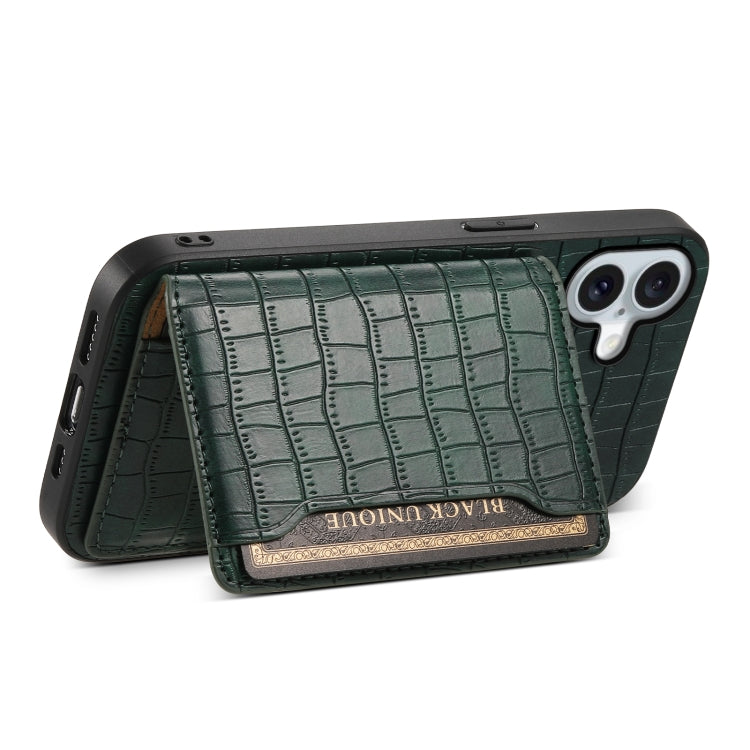 For iPhone 16 Plus Crocodile Texture Card Bag Design Full Coverage Phone Case(Green) - free shipping - PMC TechLife - Order now!