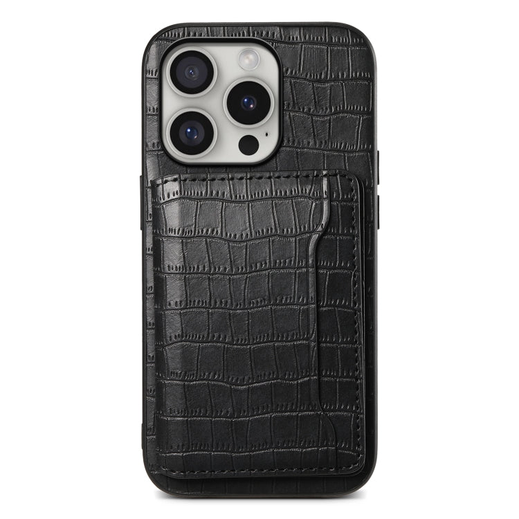 For iPhone 16 Pro Crocodile Texture Card Bag Design Full Coverage Phone Case(Black) - iPhone 16 Pro Cases by PMC TechLife | Online Shopping South Africa | PMC TechLife | Buy Now Pay Later Mobicred
