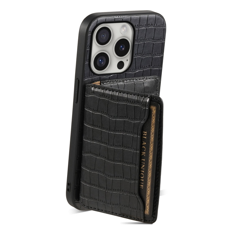 For iPhone 16 Pro Crocodile Texture Card Bag Design Full Coverage Phone Case(Black) - iPhone 16 Pro Cases by PMC TechLife | Online Shopping South Africa | PMC TechLife | Buy Now Pay Later Mobicred