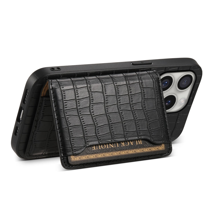 For iPhone 16 Pro Crocodile Texture Card Bag Design Full Coverage Phone Case(Black) - iPhone 16 Pro Cases by PMC Jewellery | Online Shopping South Africa | PMC Jewellery | Buy Now Pay Later Mobicred