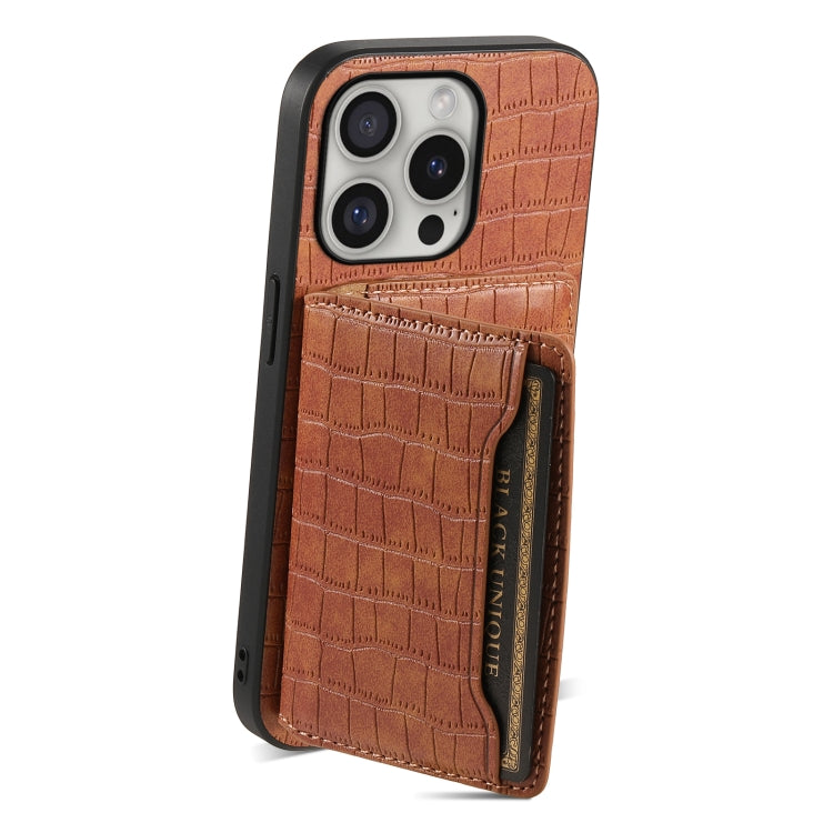 For iPhone 16 Pro Max Crocodile Texture Card Bag Design Full Coverage Phone Case(Brown) - iPhone 16 Pro Max Cases by PMC Jewellery | Online Shopping South Africa | PMC Jewellery | Buy Now Pay Later Mobicred